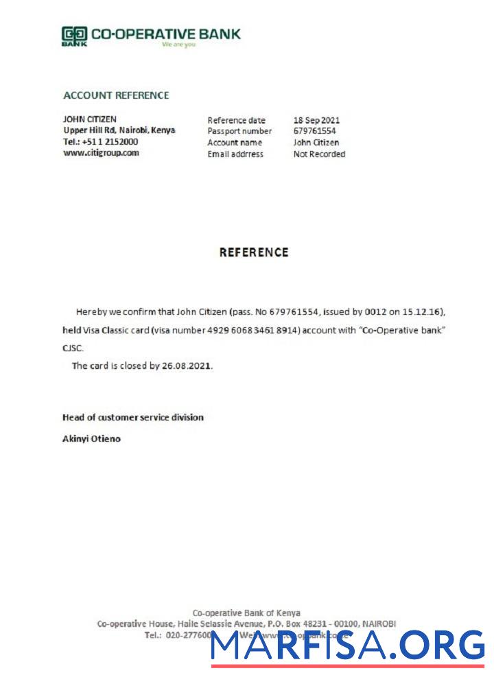 Blank Kenya Co operative closure reference download for verification